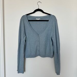 American Eagle Light Blue Cropped Long Sleeve Cardigan Sweater